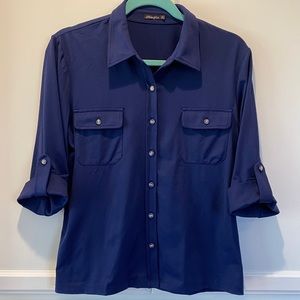 J. McLaughlin navy 3/4 sleeve Catalina fab shirt